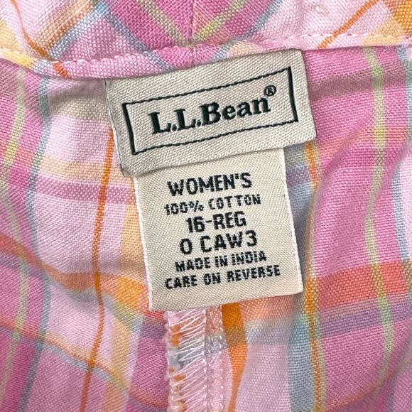 Vtg LL Bean Capri Pant Womens 16 Plaid Cotton Picnic Camping Summer Coastal Pink - Picture 4 of 9